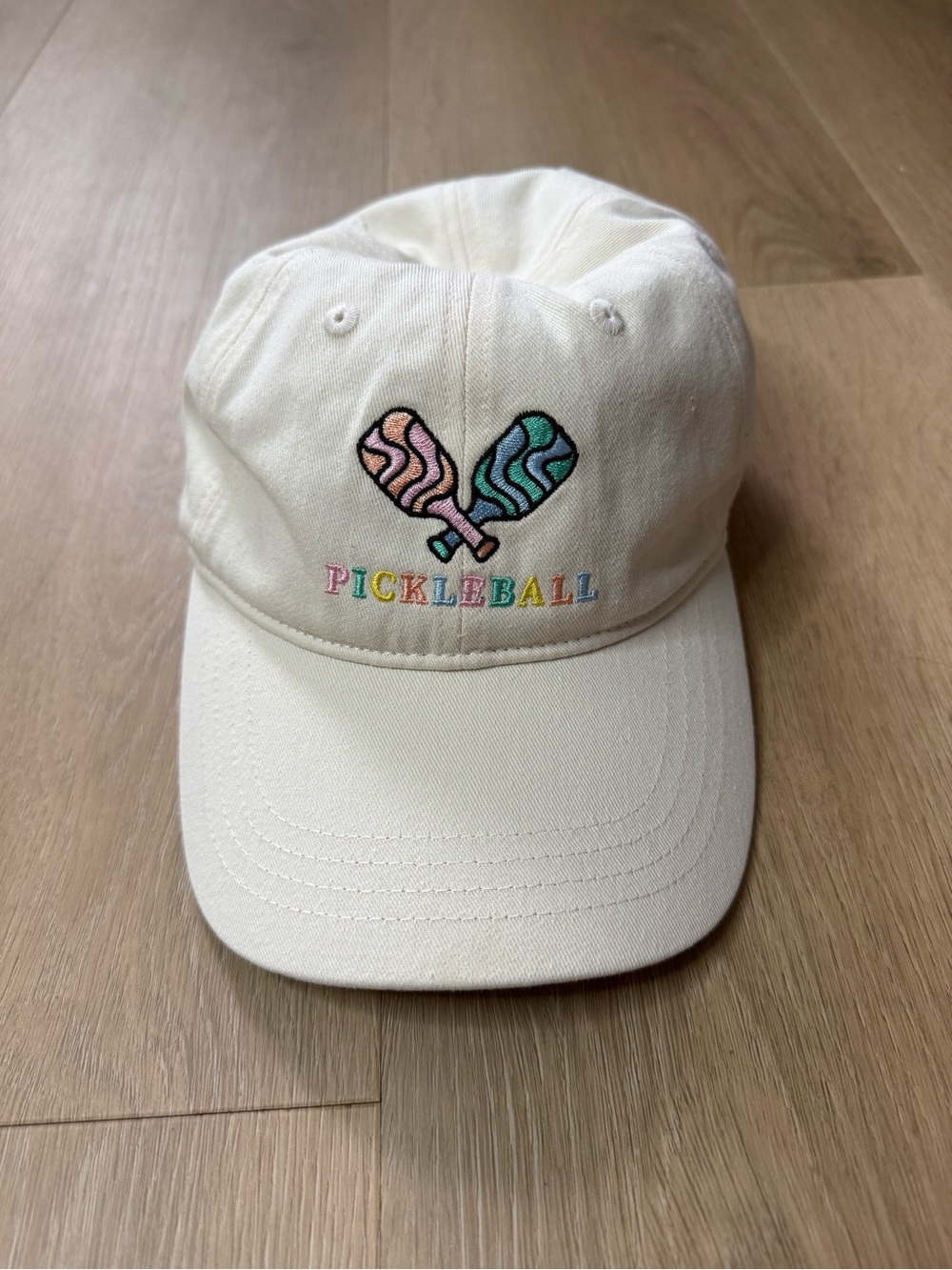 Pickleball Hat - Frasier Sterling Cream/ Rainbow: Cotton Adjustable Baseball Cap